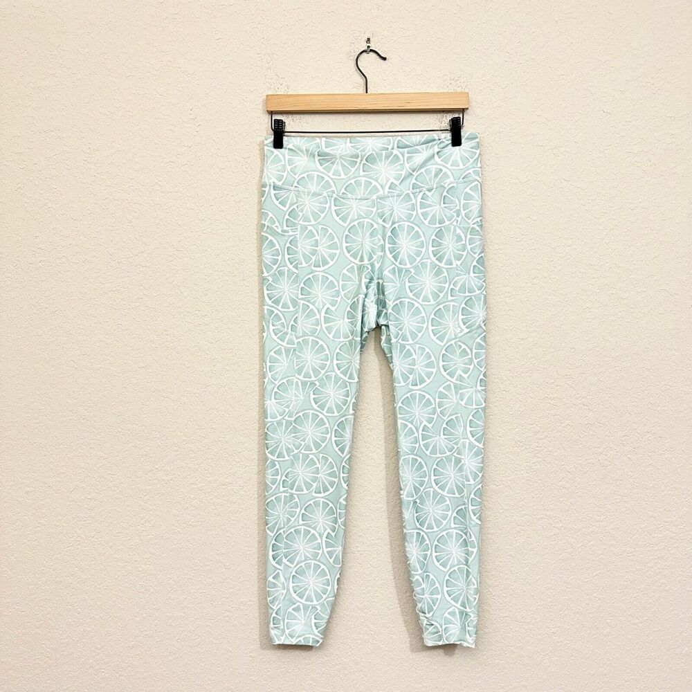 NWT GILLY HICKS Lemon Print Go Recharge High Rise 7/8 Leggings Green Blue